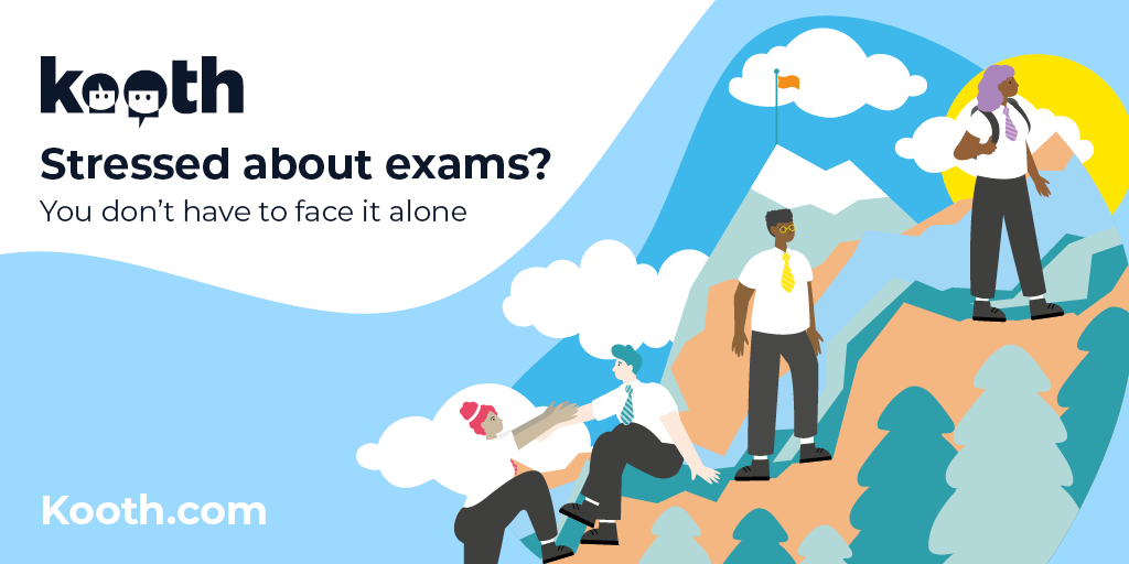 Did you know that 75% of students feel stressed about exams? If you or a young person you know needs support, go to kooth.com to explore self-help tools or chat with a mental health professional. @NHS_GM