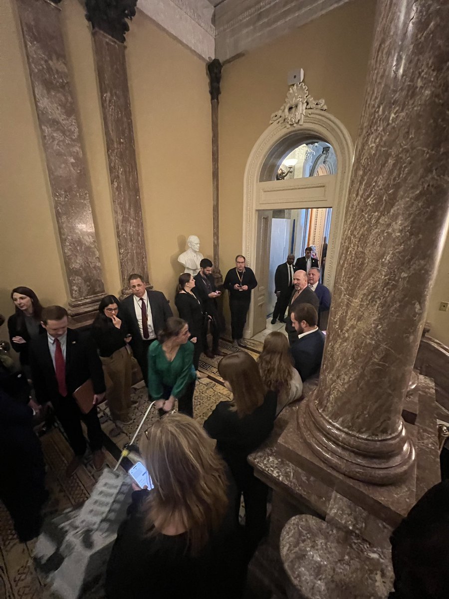 Senate Republicans have requested Capitol Police push reporters and staff down the hall from their closed-door lunch because they’re concerned people could overhear what Israeli PM Netenayu is telling them during a video Q+A: