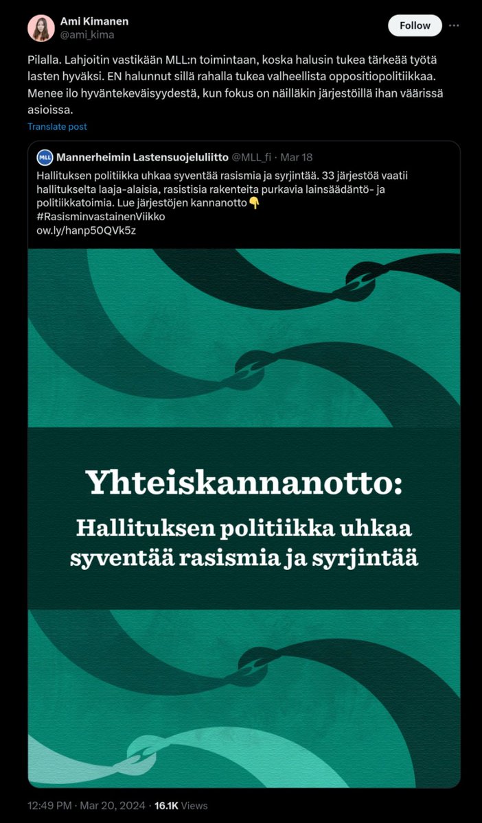 kasvismafioso's tweet photo. On tää hallituspuolueen nuorisojärjestö kyllä outo porukka:
2. vpj. on vittuuntunut siitä, että lastensuojeluliitto vastustaa kiusaamista.
#psnuoriso #psnuoret #amikimanen #koulukiusaaminen #syrjintä #rasismi #perussuomalaiset #mll https://t.co/pZCFVh1jmL