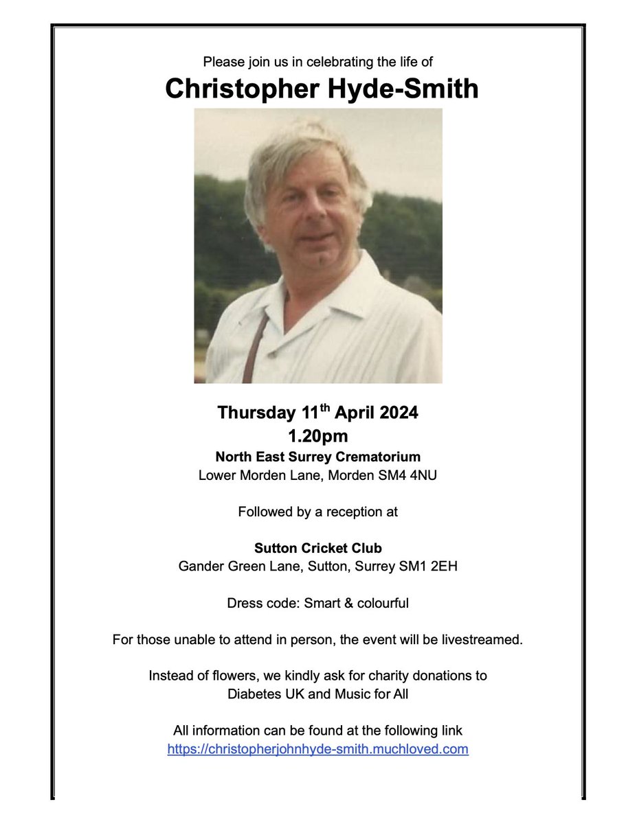 We recently shared the very sad news that Christopher Hyde-Smith - distinguished flautist and founding Chair of the BFS - had passed away. Here are the details of the funeral for anyone who would like to pay their respects. The website link mentioned is: …ristopherjohnhyde-smith.muchloved.com