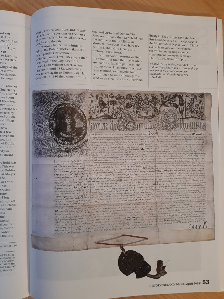 Delighted to see a feature on the Dublin City Charters in the latest edition of @HistIreHedge, our senior archivist Linda Hickey reveals some of the details of this magnificent collection of 102 charters