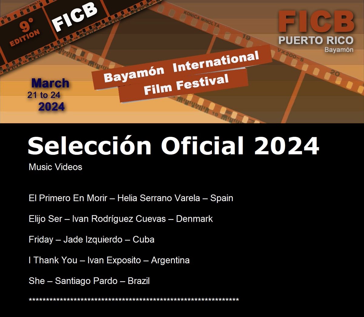 El VideoMusical de la canción 'El Primero En Morir' de Los Glosters ha sido seleccionado en el 9° Festival Internacional de Cine de Bayamón. festbayamon.wordpress.com/seleccion-ofic…