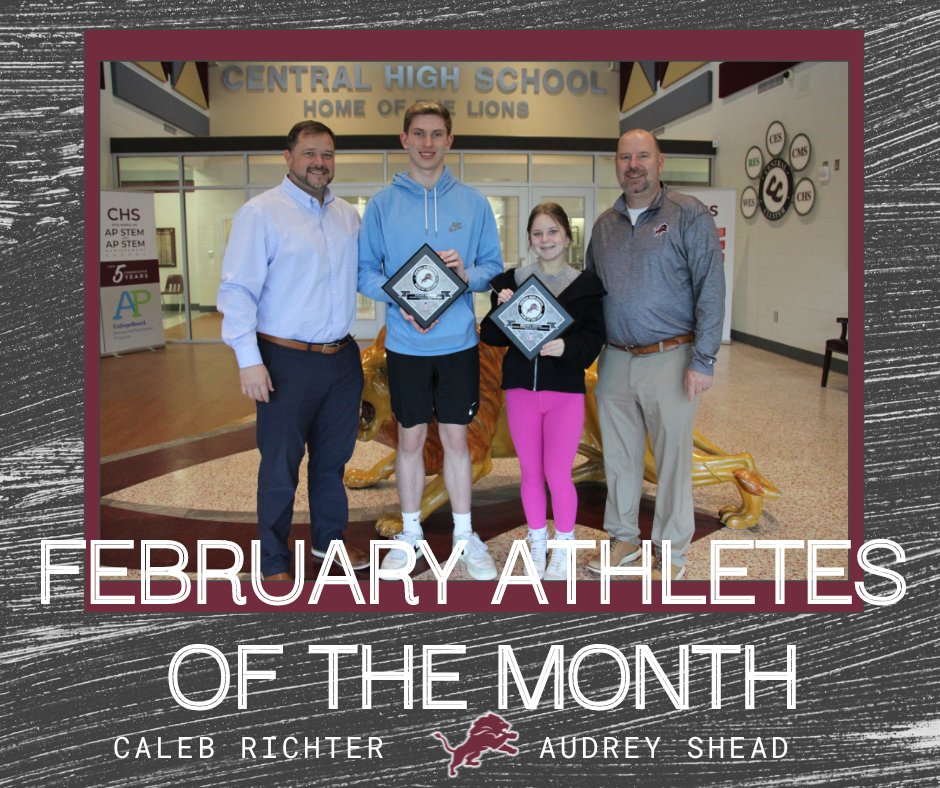 Congratulations to February Athletes of the Month Caleb Richter and Audrey Shead! Caleb is a member of the swim team and Audrey is a member of the gymnastics and competition cheer team! #lionstrong