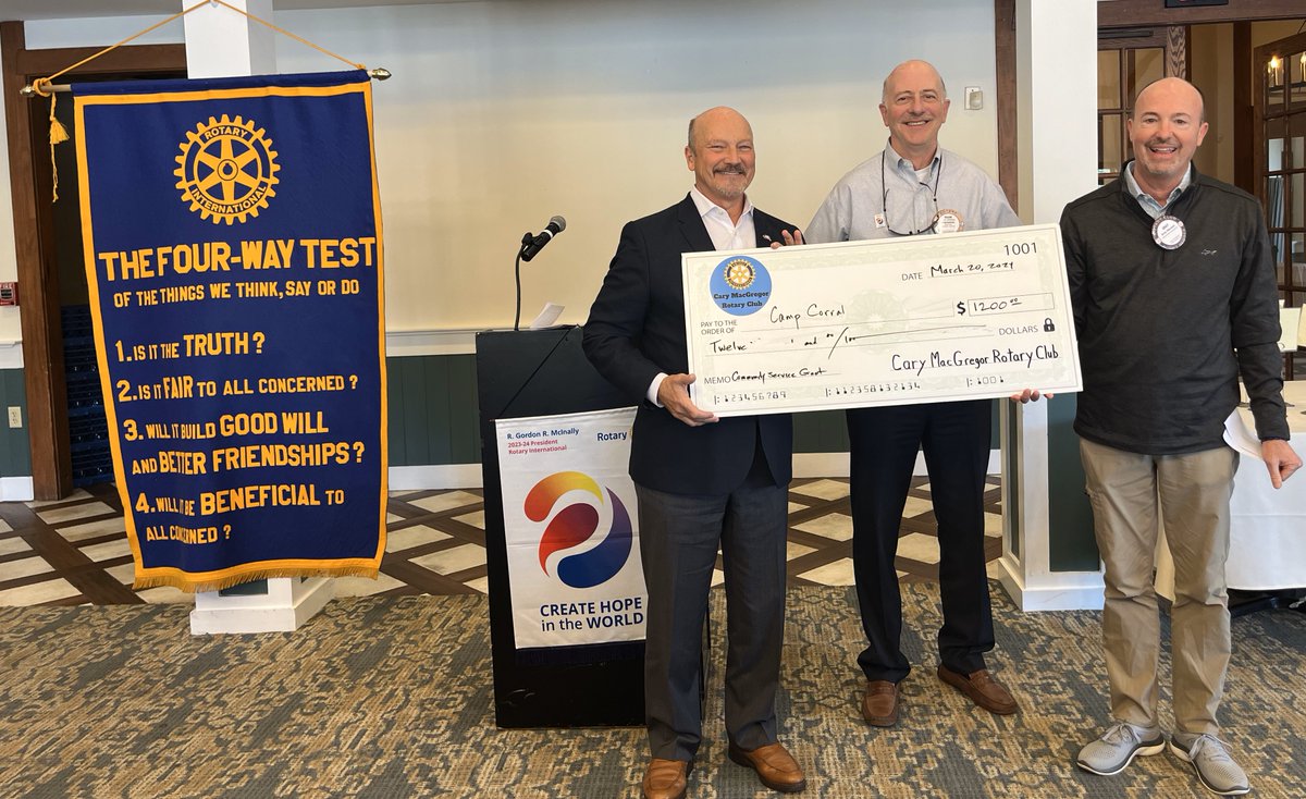 A tremendous 'Thank You' to our friends at Cary MacGregor Rotary for continuing to support the children of North Carolina's wounded, ill, and fallen military heroes! With their help, these incredible children will have a chance to make connections and find adventure this summer.