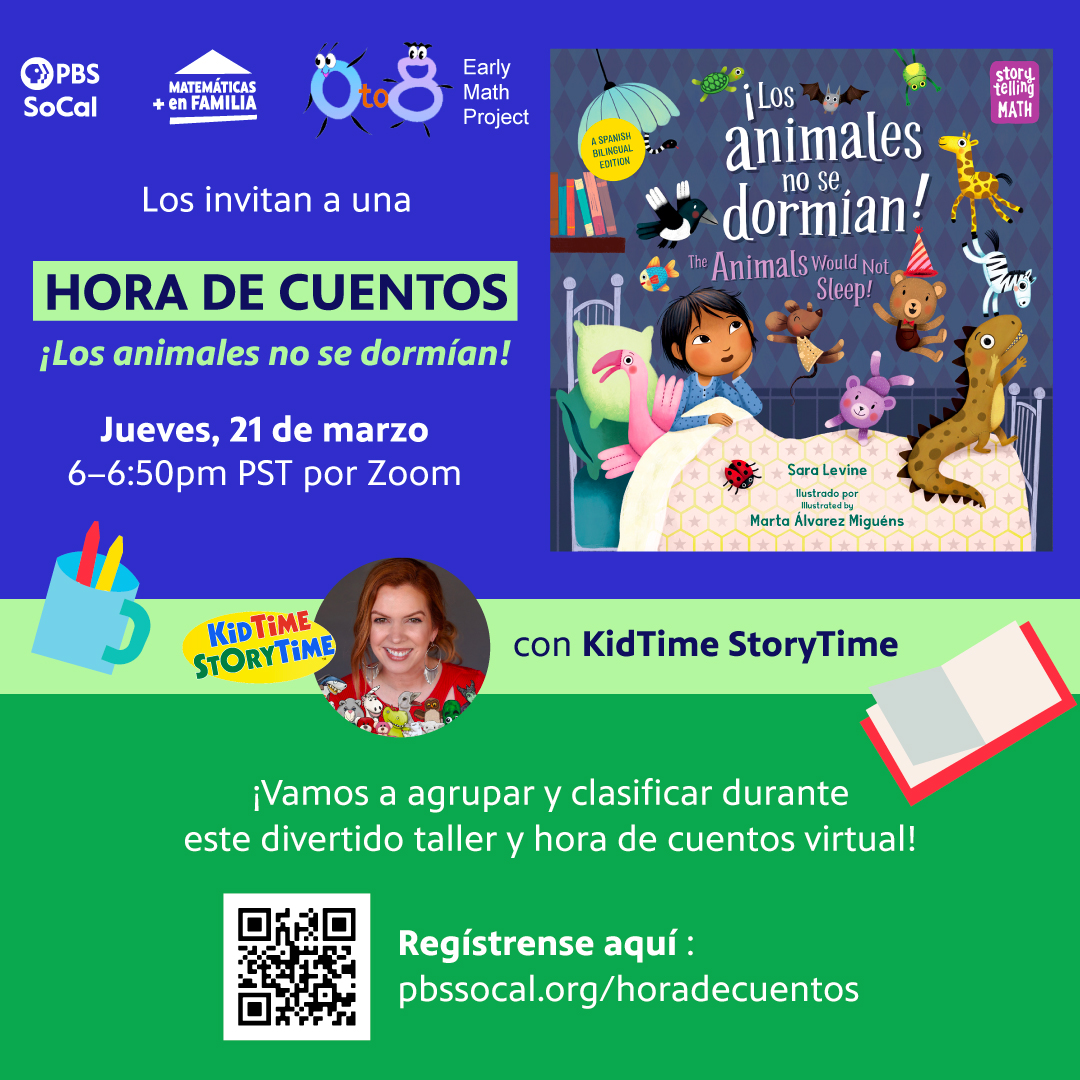 Partnering with @PBSSoCal again for a Zoom StoryTime & you're invited! This time, I'll be #reading en Español! (NOTE: Times are Pacific/PDT!🕡) Bring your stuffies to enjoy the story & participate in the post-book activity! Excited to see your faces!🩷 #EarlyMath #ReadingToKids