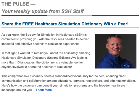 'Available in more than 10 languages, the [#healthcare #simulation] dictionary is a valuable tool for anyone involved in or around healthcare simulation!' Read more --> ssih.org/Home/ctl/Artic… #resources #education #patientsafety #patientcare #excellenceinpractice