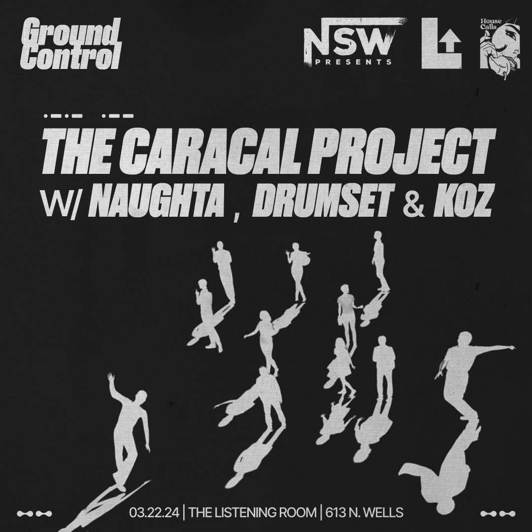 𝙏𝙃𝙄𝙎 𝙁𝙍𝙄𝘿𝘼𝙔 ❱❱ Some of the cities finest team up to bring you the Chicago debut of @thecaracalprjct ✨🔊 Setting the dance for the evening we welcome local selectas Naughta, Drumset, & Koz. 🎟️ avail in the usual spots…see you at The Listening Room 🪩