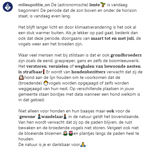 POL_Milieu_ON's tweet photo. Het is #broedseizoen, hondjes aan de lijn ajb en blijf op de paden.🙏 

#SamenLuktHetOns https://t.co/F3kRBuA7gu