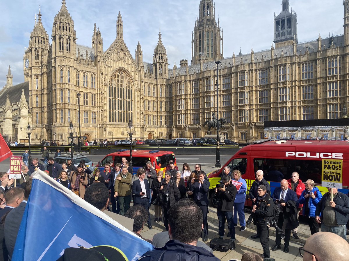 Great to be with @RMTunion @nautilusint outside Parliament on the 2 year anniversary of P&O, calling for an end to fire and rehire ✊🏽