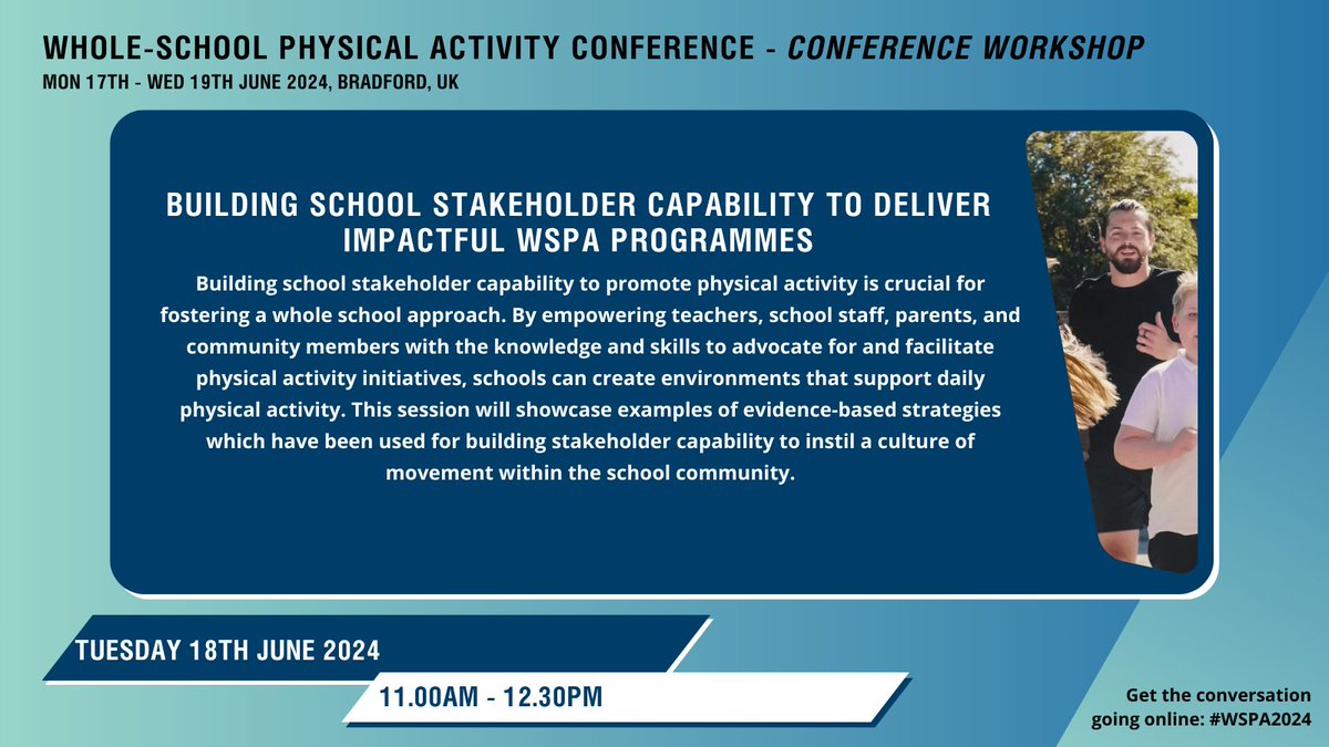 School staff- especially teachers, are a key part of the system in creating effective whole-school approaches to physical activity. I am looking forward to attending this workshop at the #WSPA conference in Bradford, June24 to learn more