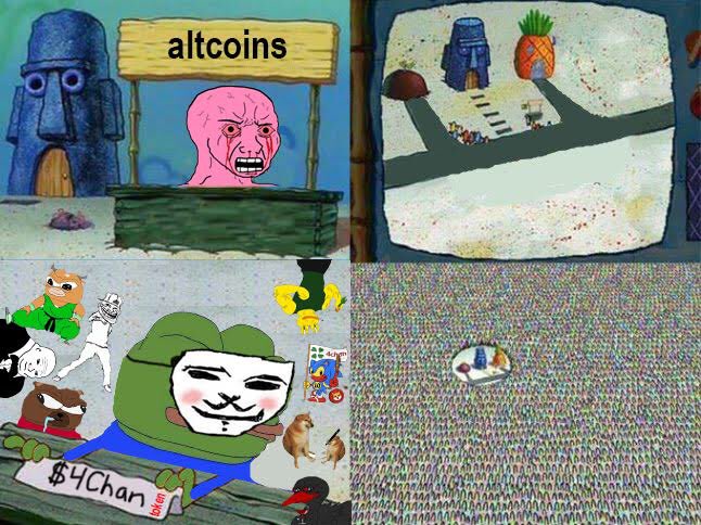 4chantokenio's tweet photo. are you really surprised anon.
wen masses of normies learn #4chan made all the memes that run the market
well.. sry altys, kek
#4chan birthed this meme game🍀💚 https://t.co/VkUjnrRug6