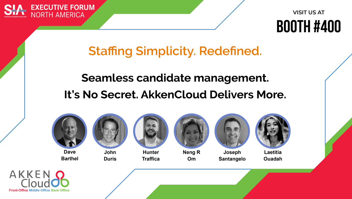 🔎 In search of the next level in staffing solutions? Look no further! AkkenCloud is at the SIA Executive Forum, ready to showcase how we take candidate management to new heights. 🚀

Join the conversation with our passionate team at 📍 Booth #400! 📈

#SIAExecForum