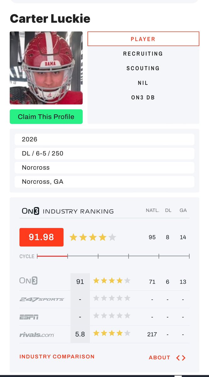 Very blessed to be rated a 4⭐️ on On3 and Rivals!! @CoachMoore313 @CoHosch @Slytown83