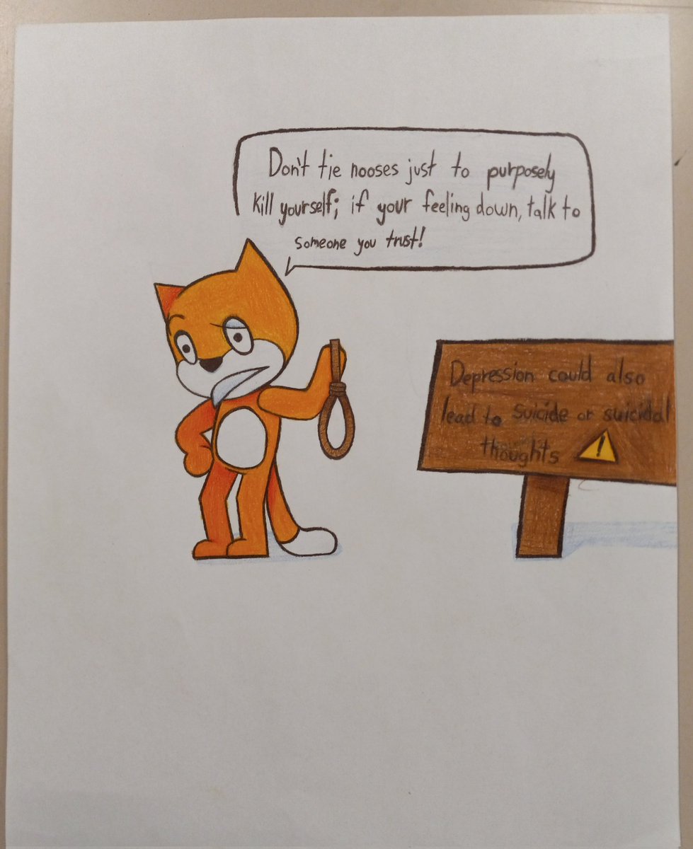 pl6ylR6's tweet photo. FW:
I did this in class for suicide awareness lol #stratch https://t.co/VGmEuaJuNF