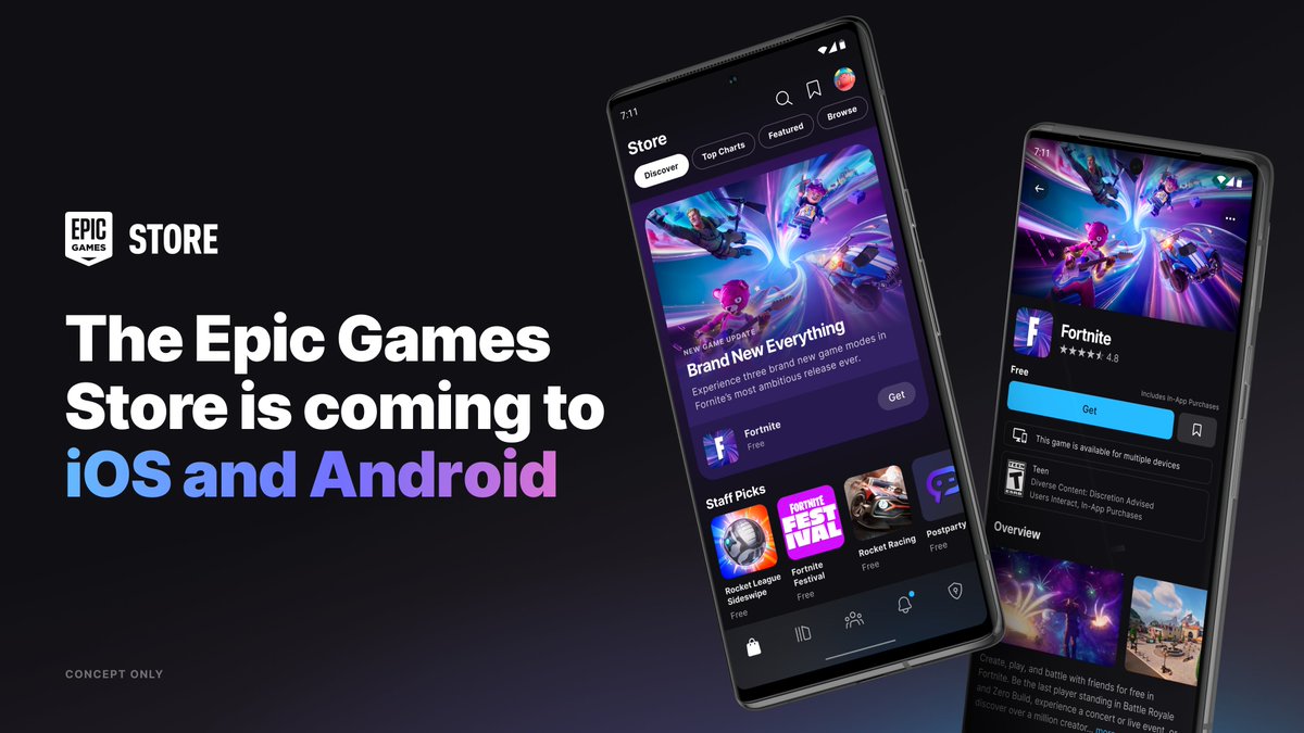 The @EpicGames Store announced that they’re coming to mobile! You can learn more about the Epic Games Store in their talk, today at 3:30 PM PDT: epic.gm/ue-gdc-24-supe…