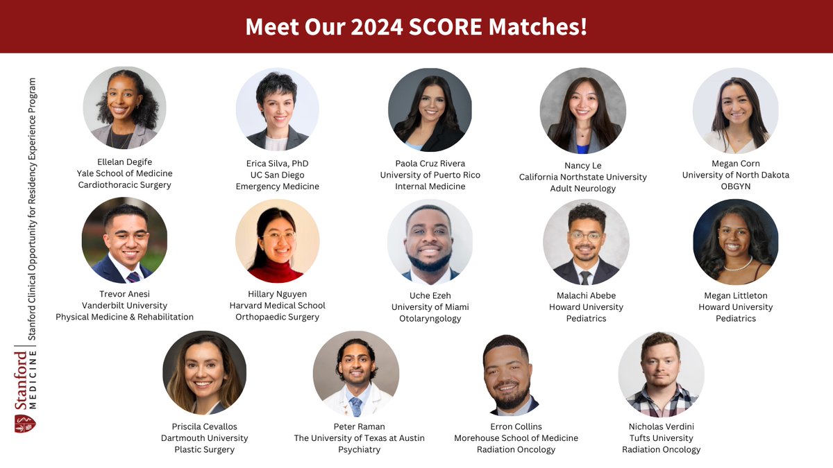 🎉 Congratulations 🎉 to all of this year's SCORE students who matched at @StanfordMed. We can't wait to welcome you back to campus!