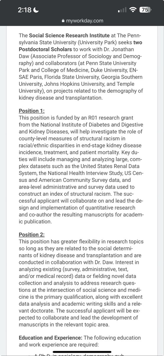 I’m excited to announce I’m hiring 2 postdocs: 1. R01 project on structural racism & racial disparities in kidney disease with an amazing interdisciplinary team; 2. A more flexible position on similar topics. Please share & apply! Happy to answer any qs. myworkday.com/psu/d/inst/15$…