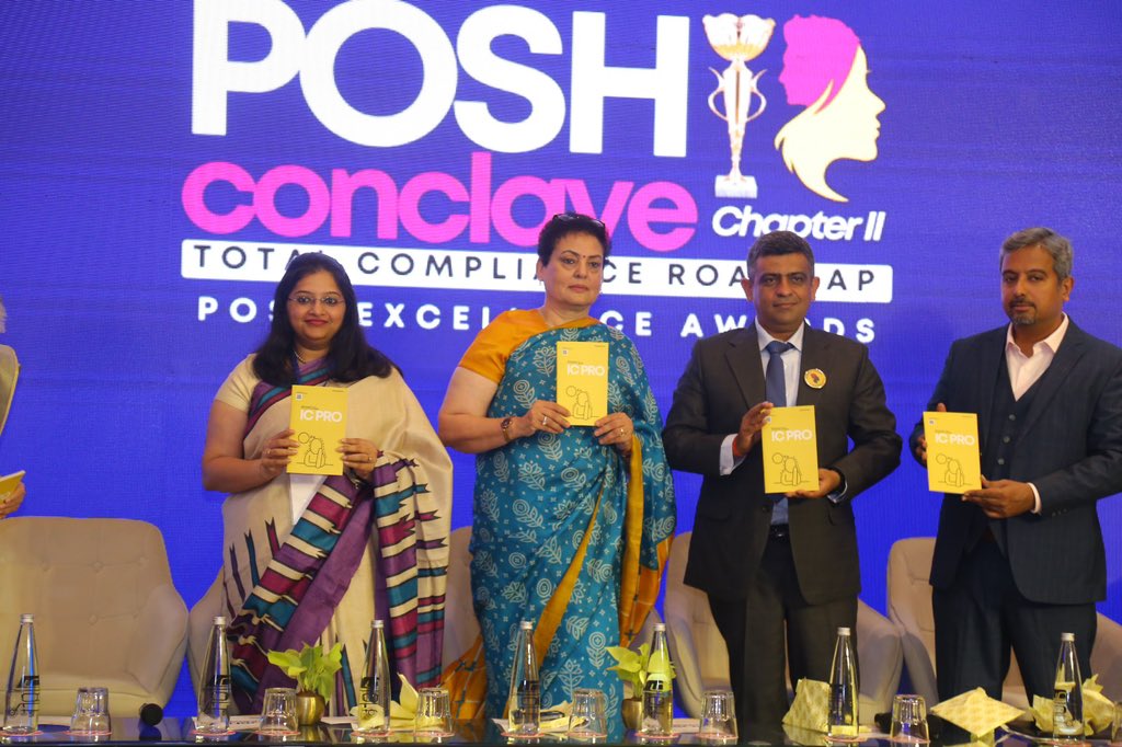 NoMeansNo_CSDT's tweet photo. Big thanks to Ms. Rekha Sharma, Chairperson of @NCWIndia , for gracing our Conclave as the chief guest and supporting our mission for #poshcompliance. Her role in releasing the PoSH Proguide book by Vishal Bhasin is invaluable – the go-to resource for Total PoSH Compliance! https://t.co/zhgLv2YVhs