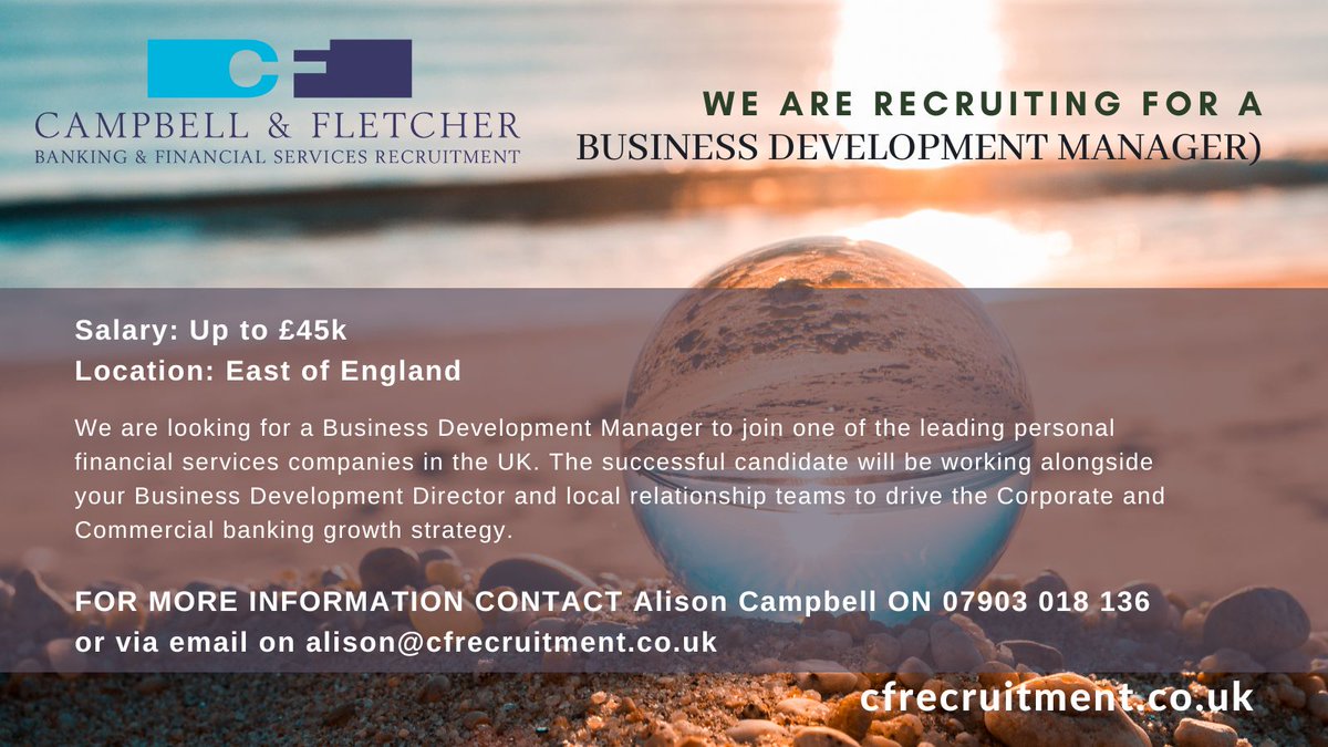 NEW ROLE - We are recruiting for a Business Development Manager to join one of Europes largest banking groups. For more information visit cfrecruitment.co.uk  #bankingjobs #businessdevelopmentjobs #talentsourcing