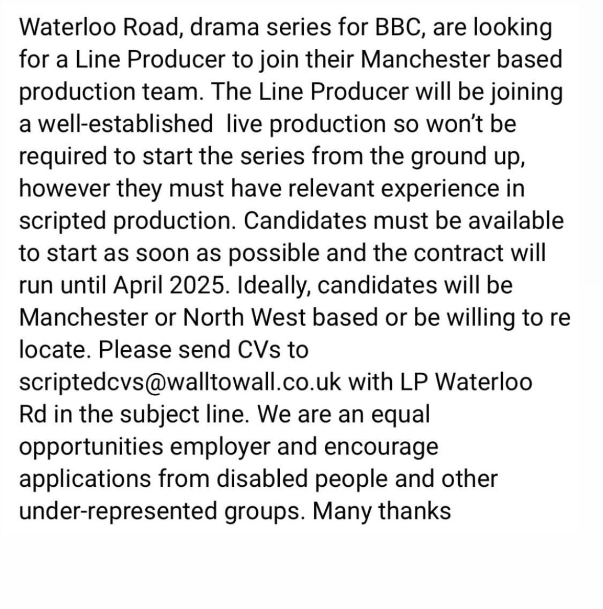 Job alert @RopeLadderFict line producer