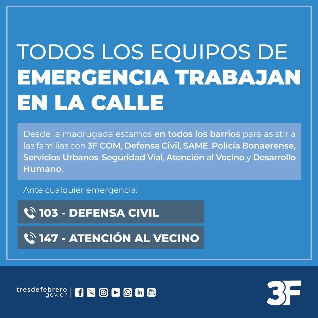 Muy importante estar atentos y tomar todas las precauciones posibles frente a la lluvia y y el temporal!

▶️ Ante urgencia comunicarse con la Municipalidad