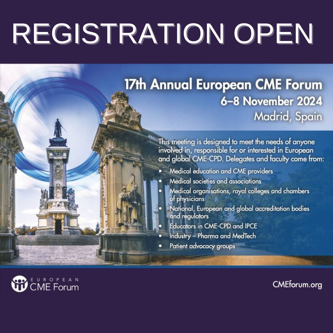 Registration is now open for #17ECF! The calls for submissions for pre-meeting sessions, workshops, breakouts and posters are also open. For more information go to: cmeforum.org/17ECF #MedEd #CMECPD #CME #AI