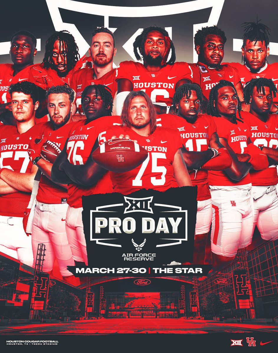 Thirteen Cougars set to participate in inaugural @Big12Conference Pro Day beginning one week from today from the Ford Center at The Star. 📰 bit.ly/Big12ProDay #GoCoogs