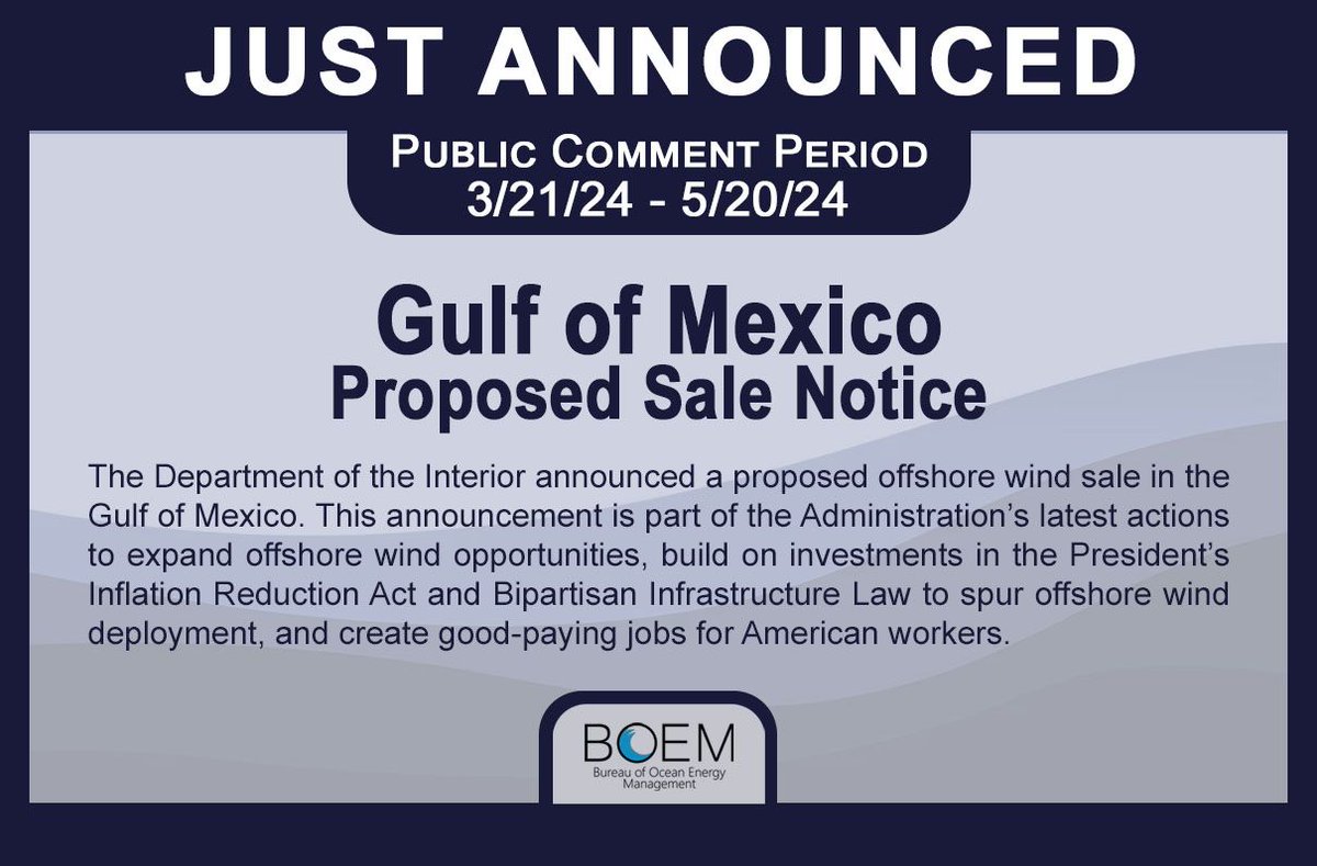 .@BOEM announced the finalization of 4 new Wind Energy Areas in the Gulf of Mexico— a significant step in offshore wind development. These areas, closest to the Louisiana coast among the 15 original WEAs, offer opportunities for local and future operations. #RenewableEnergy ⚜️💨