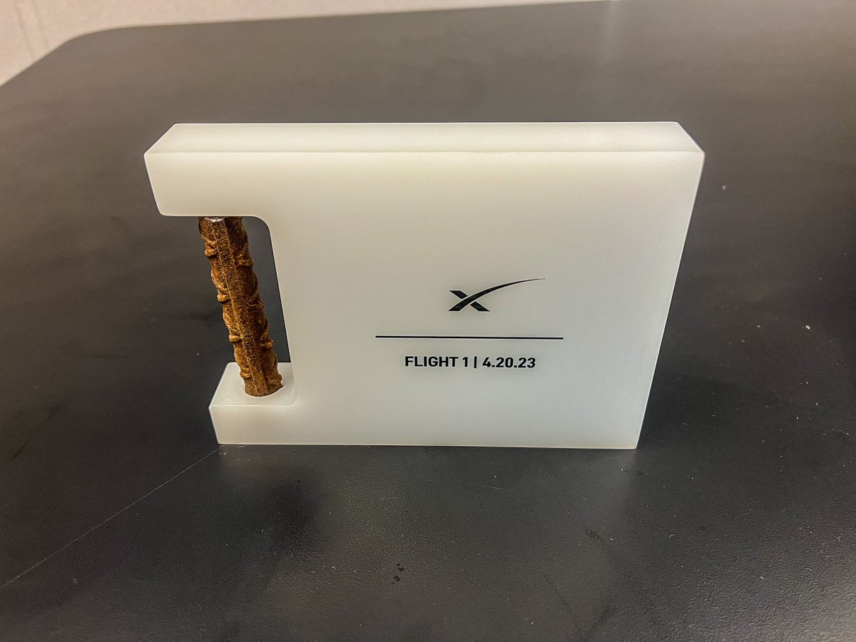 MoonManX22's tweet photo. On 4/20/23 Starship became the most powerful rocket ever flown. Hard work pays off. Now I own a piece of that historic moment. #IFT1 #Starship #SpaceX https://t.co/hZdtnDuM8q