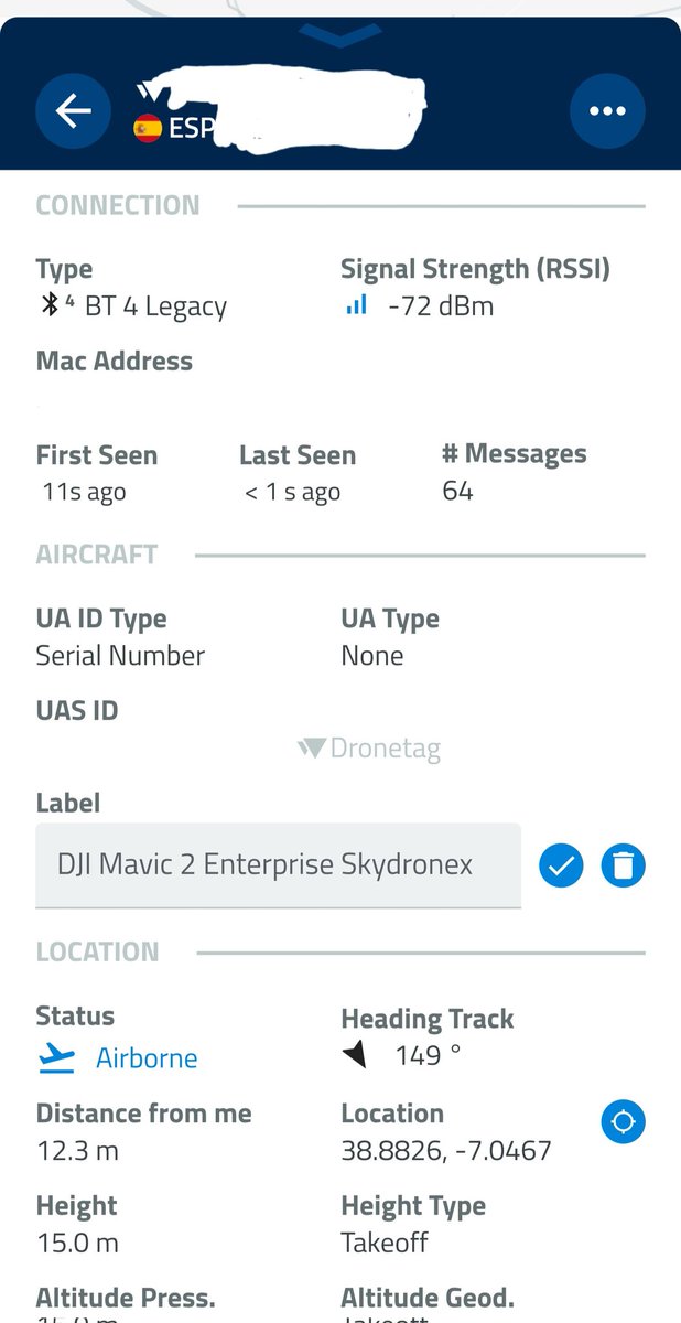 Primeras pruebas reales con el #Beacon de @Dronetag1 para el #DRI #UAV