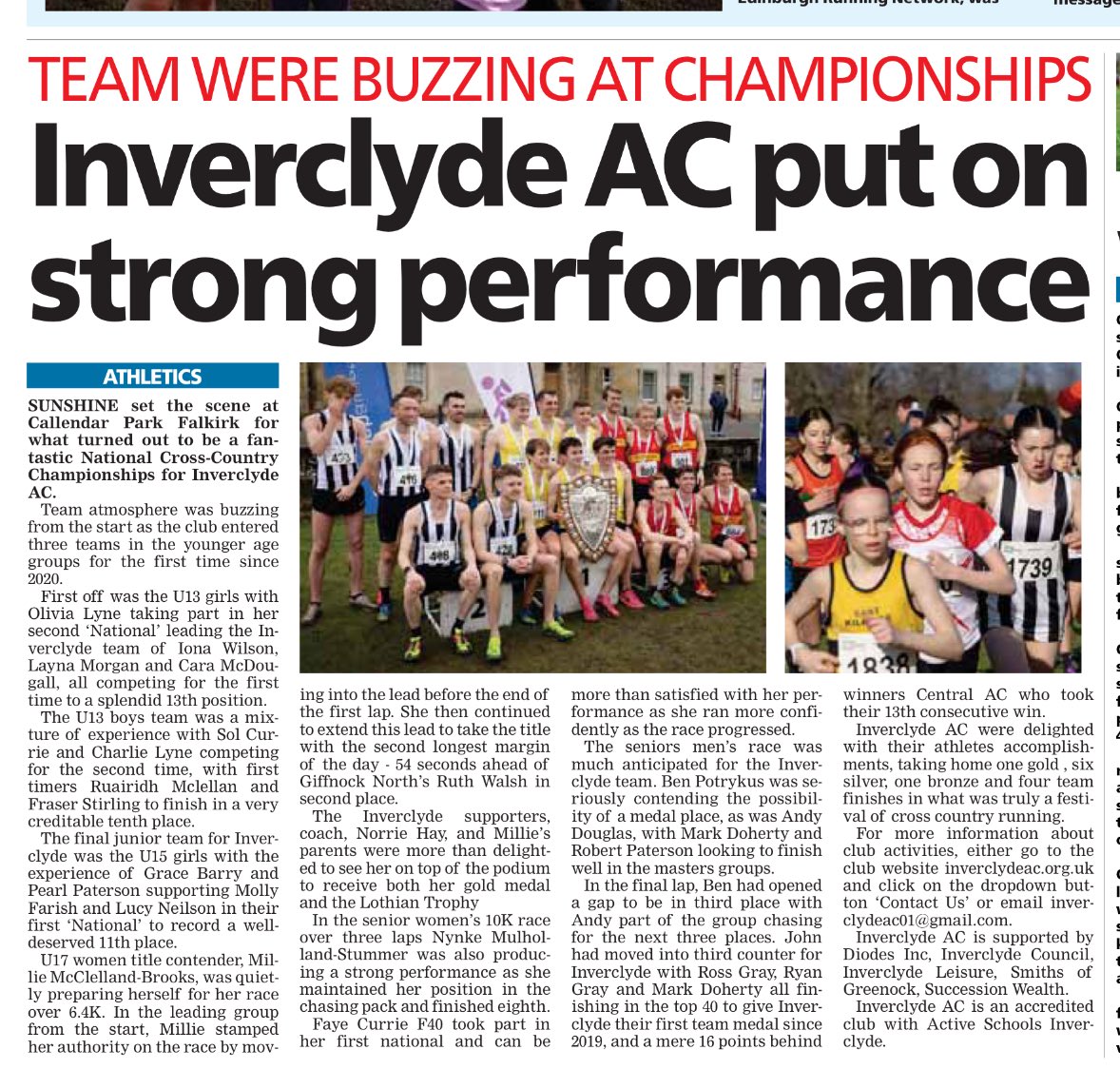 Great article in today’s @greenocktele featuring @scotathletics Cross Country champs 👏🙌💫