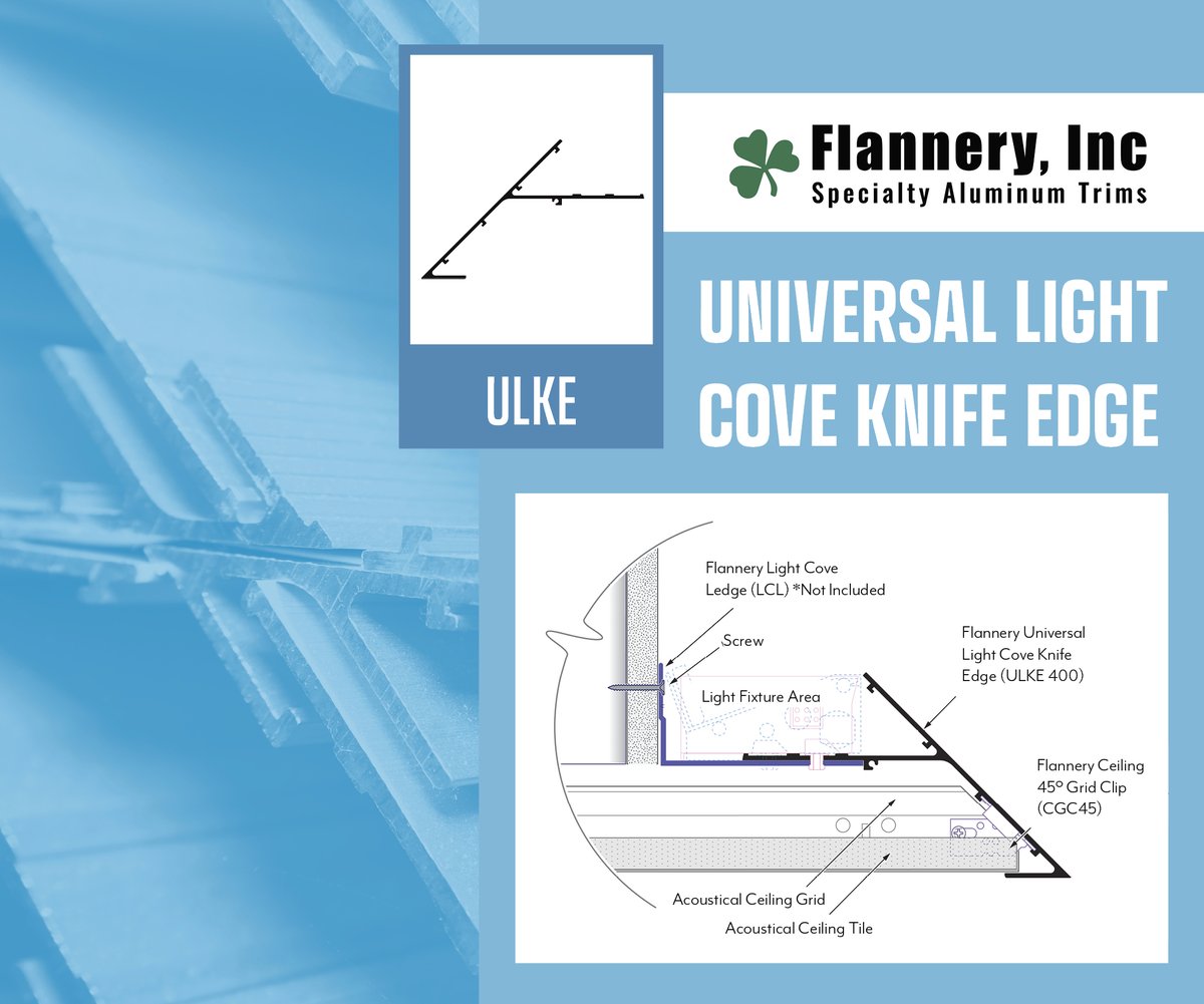 FlanneryTrim's tweet photo. Here is a closer look at one of our new Light Cove trims! Our Knife Edge, which attaches to a suspended ceiling grid to create a ledge for LEDs or light fixtures, has sloped edge to create a unique detail that allows for an indirect lighting effect above acoustical ceiling grid! https://t.co/lOuHFhTGsm