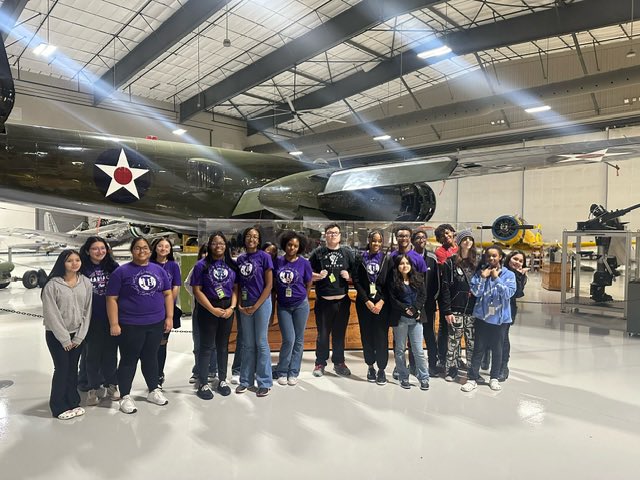 Some of our IB 9th grade Academy students enjoying a day at the Lone Star Flight Museum. They participated in a lab, toured the museum , and got to participate in flight simulations.#shinealightHHS @DrMRWillis1 @MrCosby_HHS @HumbleISD_ADV @HumbleISD_HHS