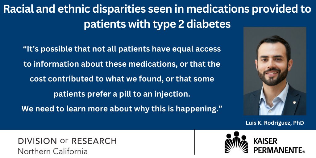 New research at #AHAMeetings #EPILifestyle24 by <a href="/Luis_A_Rguez/">Luis A. Rodríguez</a> <a href="/KPDOR/">Kaiser Permanente Research NorCal</a> <a href="/kpnorcal/">KPNorthernCal</a> finds patients with #type2diabetes from most racial &amp; ethnic minority groups are less likely than white patients to receive newer, safer types of #diabetes meds. #T2D.

Story: ibit.ly/vMQuh