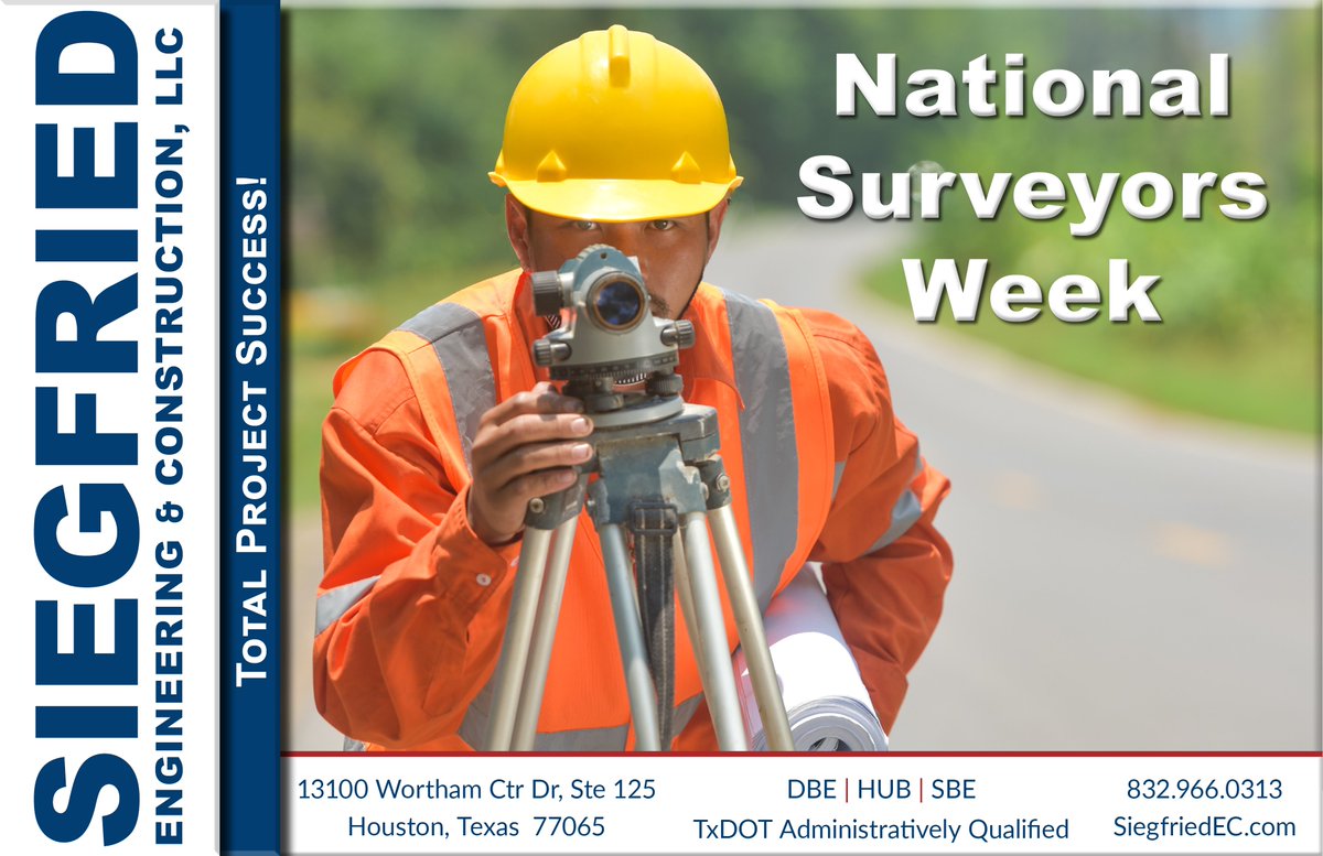 Siegfried_EC's tweet photo. It’s #NationalSurveyorsWeek2024, and #SiegfriedEngineering & Construction thanks Texas Registered Professional Land Surveyors for making roads & bridges safe throughout the Lone Star State. You are vital to #TotalProjectSuccess and we couldn’t do it without you! https://t.co/4kvZ6BOv5R