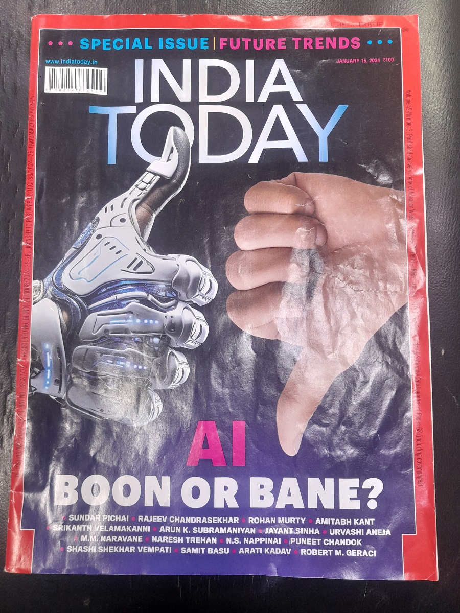 As a schoolkid in the late 80s, 90s, almost every Hindi exam threw up an essay question - 'Vigyan Abhishaap ya Vardan' (Science - Boon or Bane). Caught sight of this cover & see the debate has evolved to one around AI now. Glad the generic question about Science is now past.