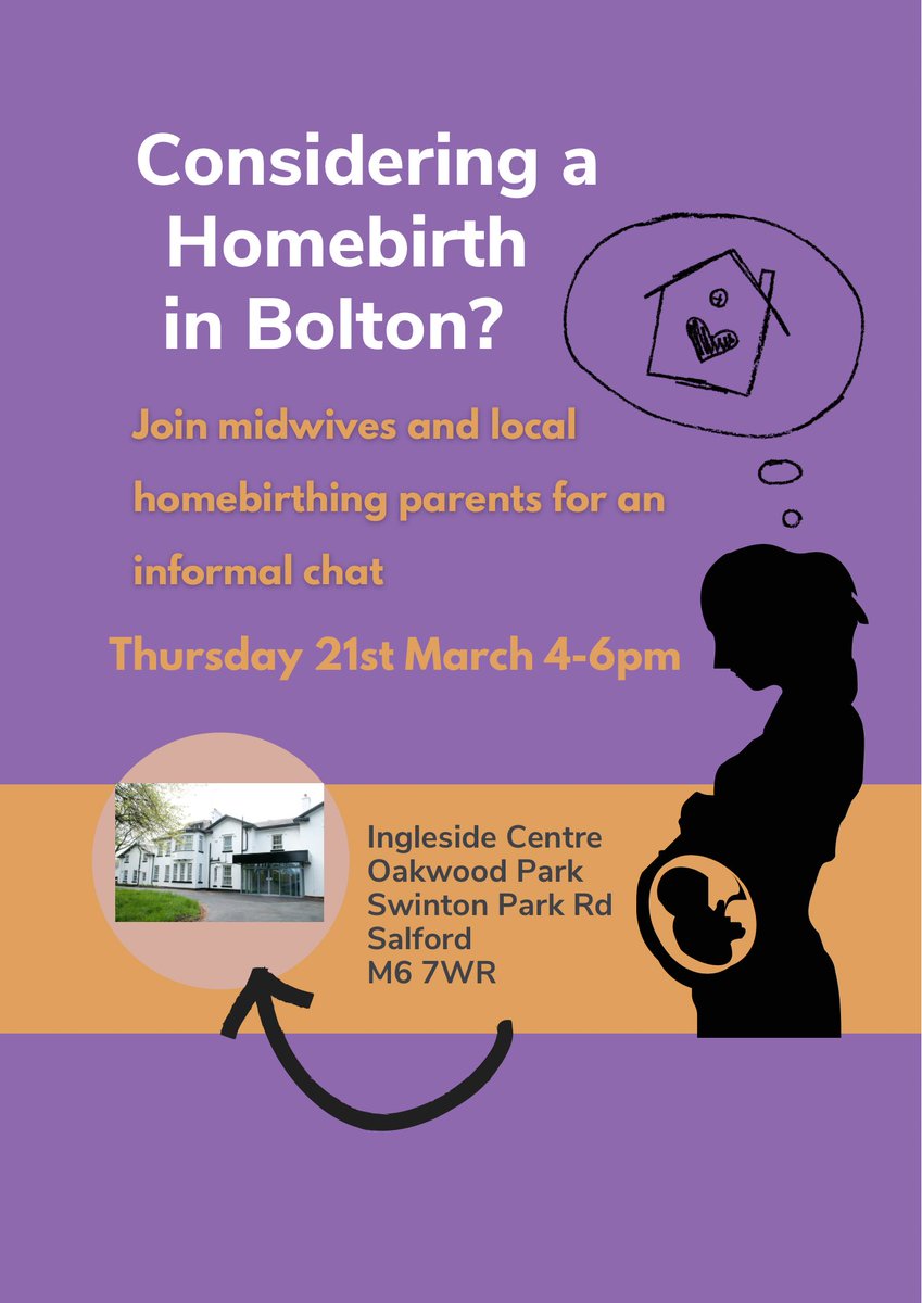 This is tomorrow! There’s not a lot out there for people interested in having their baby at home in #Bolton. Some local mums who have had a #homebirth and the Deputy Consultant Midwife at @boltonnhsft are holding a drop in information and advocacy session at Ingleside 4-6pm