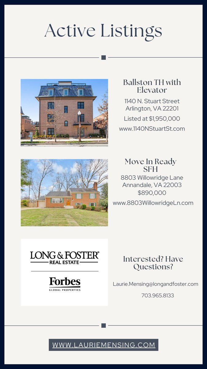 I have 2 great listings in #arlingtonva & #annandaleva! Visit LaurieMensing.com for full details & information. #longandfoster #forbesglobalproperties ⭐️⭐️⭐️⭐️⭐️