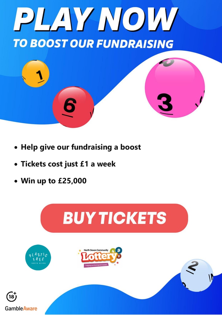 Spend £1 on a lottery ticket & we get 50p and10p goes to other local charities - and you could win the £25,000 jackpot every week! 🎟TICKETS ON SALE NOW for the first draw on Saturday 6th April. northdevoncommunitylottery.co.uk/support/plasti… Play the lottery, support North Devon - it’s that simple!