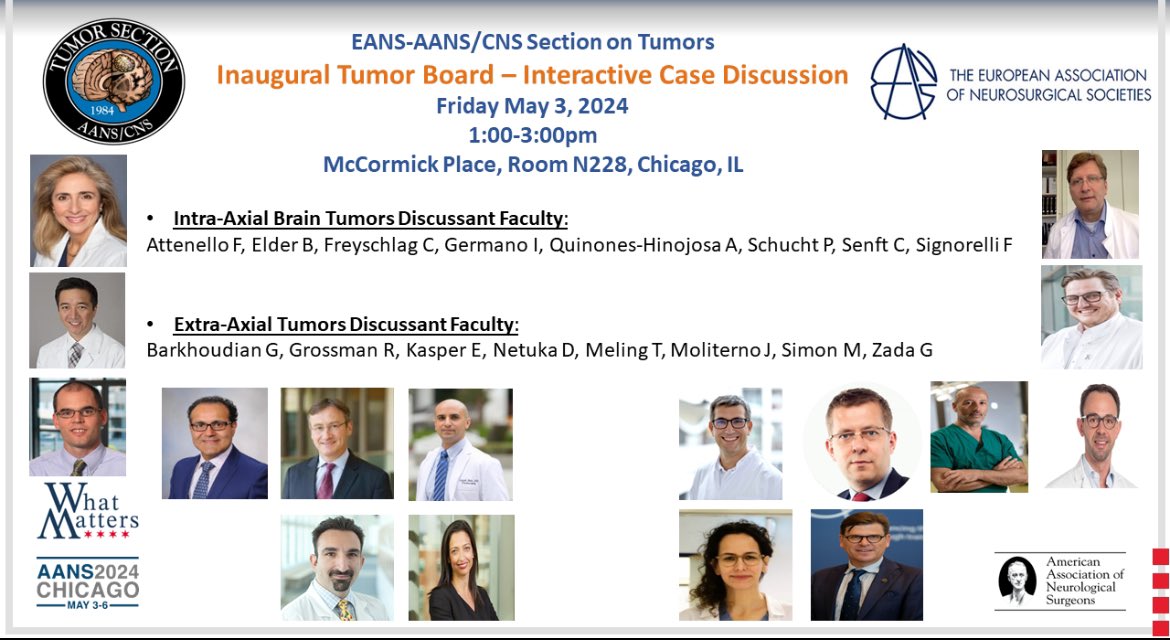 Join us and the @EANSonline50 for a great tumor board discussion and interactive case presentation on Friday May 3 @AANSNeuro meeting in Chicago!