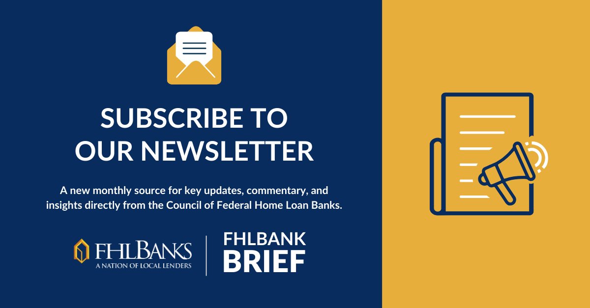 Sign up for @FHLBanksVoice's new FHLBank Brief - a monthly guide to the latest updates, news and information from the Council of Federal Home Loan Banks. #FHLBANKBRIEF bit.ly/48Wu71C