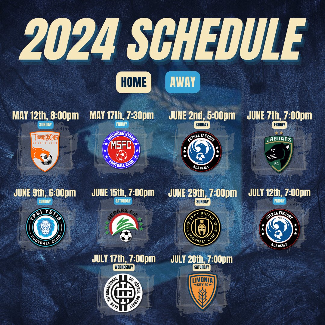 𝐒𝐄𝐀𝐒𝐎𝐍 𝟐 𝐋𝐎𝐀𝐃𝐈𝐍𝐆... ████▒ Here is a look at our 2024 @midwestpl schedule in full, our sophomore year as a club. 🎫 Season tickets and individual game tickets will soon be available to purchase via the club's website. #playerbuilt