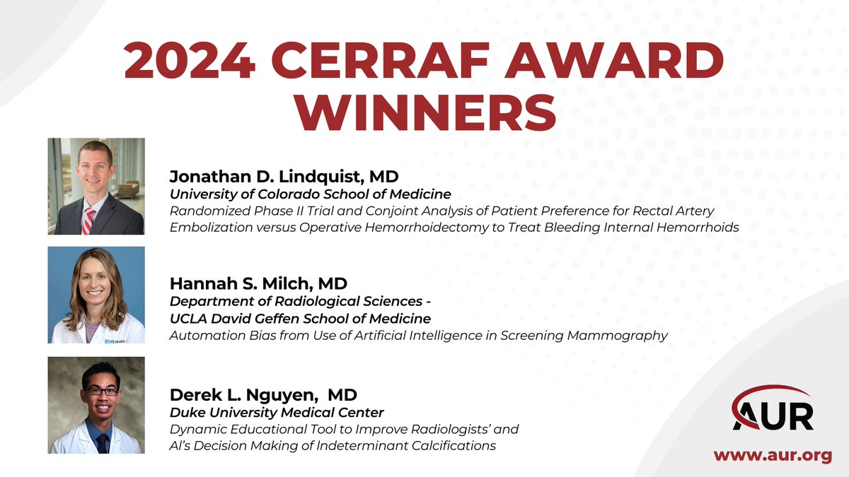 🌟 Congratulations to the 2024 CERRAF award winners - your contributions in the fields of radiology education and research set an unmatched standard of excellence. #AUR #AUR24 #awards #radiology #RadEd #MedEd #research