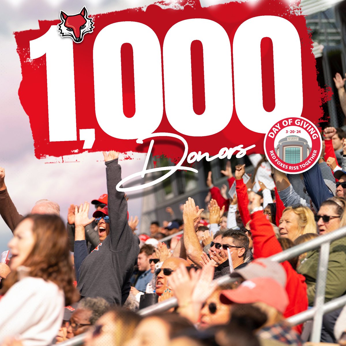 1️⃣0️⃣0️⃣0️⃣‼️ We’ve hit the 1k mark on athletic donors and we’re still going! Let’s get to 2,000 by midnight. Give ➜ givecampus.com/ncw86i #RedFoxesRiseTogether