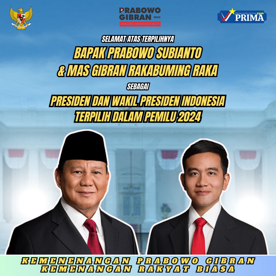 UntungNusantara's tweet photo. Rakyat Biasa mengucapkan Selamat 🤝
#IndonesiaPRIMA
#MenangkanPancasila https://t.co/Z3gUrKxqWh