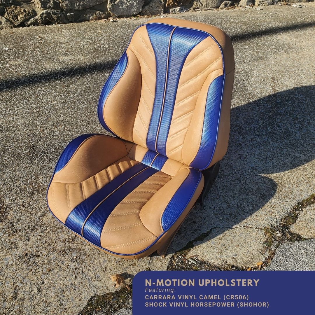 Check out this cool seat from N-Motion Upholstery featuring Carrara Camel and Shock Horsepower! 🔵

#customerwork #customerappreciation #seatcovers #carseats #nmotionupholstery