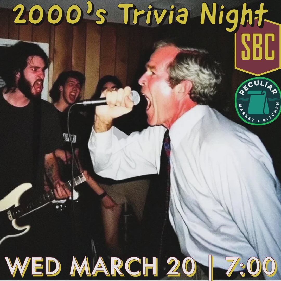 It's Wednesday at SBC and you know what that means... 2000's Trivia Night w/ Trivia Master Brad and Peculiar Market & Kitchen is handling dinner! Peculiar opening at 6p | Trivia starts at 7p Don't miss it!