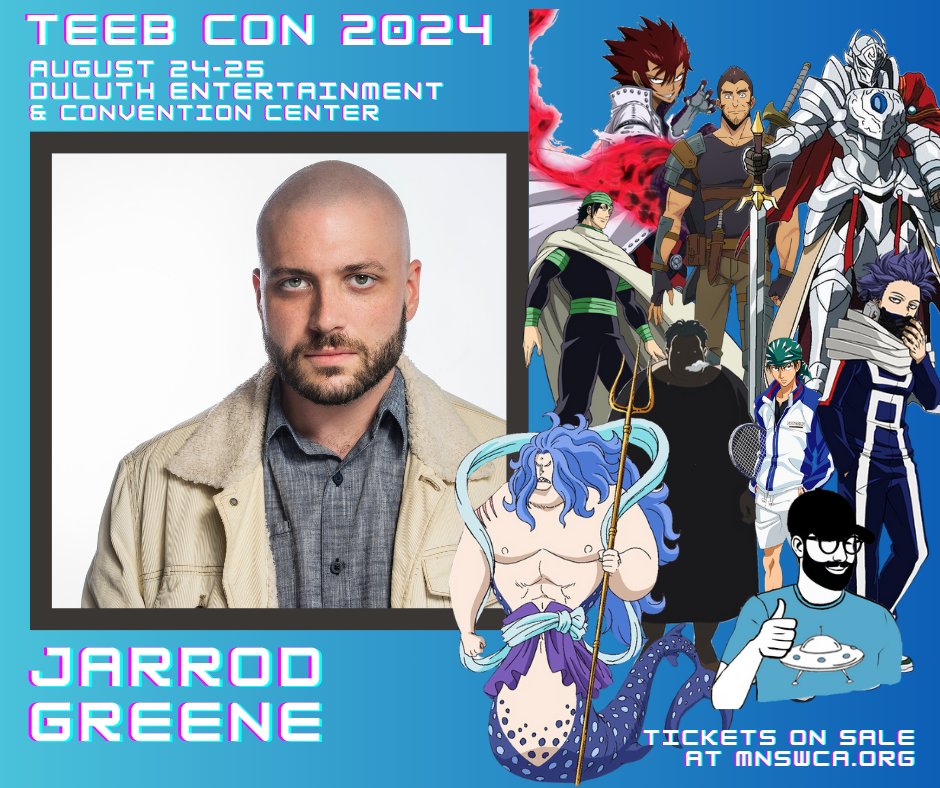 Teeb Con Pop Culture &amp; Gaming Convention is excited to announce one of our headline featured guests, <a href="/JarrodGreeneVA/">Jarrod Greene</a>. Jarrod is a veteran actor and writer on titles such as The Boy and the Beast, Guilty Crown, and My Hero Academia. We can't wait to have him in the Northland!