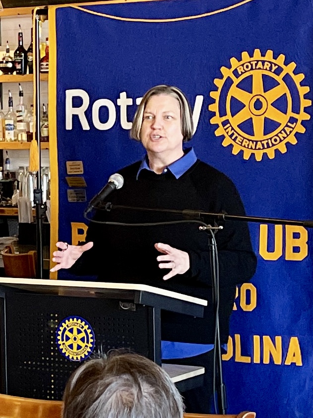 ChathamCoSch's tweet image. CCS Exec. Dir. of Student Services Ms. Tracy Fowler and @GMHMiddle counselor Ms. Stefanie Kincaid spoke to the @PittsboroRotary today in regards to our Hope Grant, the training we received, and how that training is being implemented across the district. #OneChatham #FourWayTest