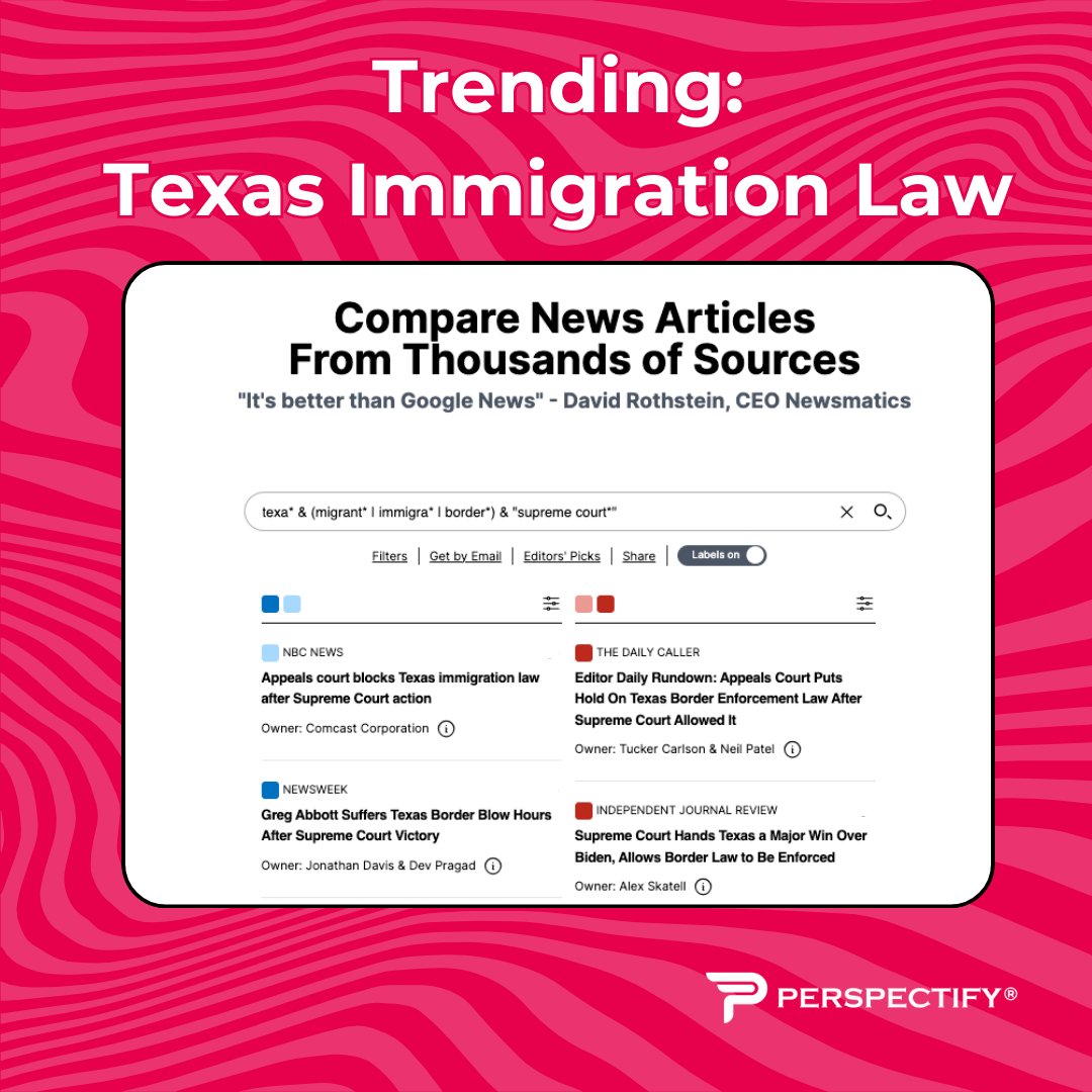 perspectify's tweet image. See what news publications from across the political spectrum are writing about the Texas immigration law.

#TXpolitics #Texas #Immigrationlaw #appealscourt #politics